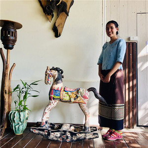 泰国实木彩绘做旧摇马手工雕刻摆件儿童礼物家居摆设成人木马玩具