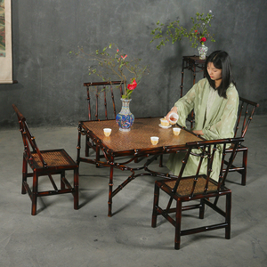 中式筇竹家具竹制竹茶几桌子小椅子户外小方桌茶桌家用阳台小茶台
