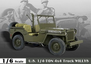 【现货】1/6比例 WWII二战美军1/4吨4X4绿色威利斯吉普车成品模型