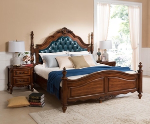 百邦美式家具 出口外贸简欧家具 核桃木卧室家具 双人床 床头柜