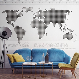 世界地图 圆点组合 卧室客厅 电视背景墙 时尚创意墙贴 墙纸壁纸