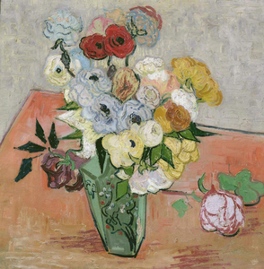 客厅梵高油画凡高van Gogh手绘临摹品玫瑰和海葵欧式卧室花卉