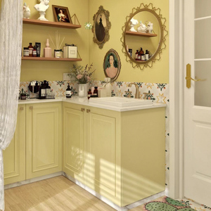 奶黄色橱柜贴纸自粘纯色墙贴旧家具翻新防水壁纸衣柜家具桌面墙纸