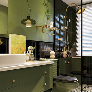 法式复古牛油果绿卫生间瓷砖贴纸网红浴室柜橱柜翻新防水自粘壁纸
