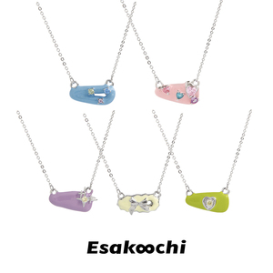 Esakoochi童趣系列~小众个性项链可爱发卡造型锁骨链蓝粉彩色吊坠