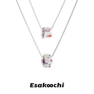 Esakoochi立体几何方圆个性简约高级感彩钻项链