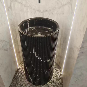 立柱盆落地式大理石浴室香雪梅爵士白马赛克拉槽艺术一体成型柱盆