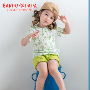 夏款外贸韩版男女婴幼儿女童BARPUPAPA可爱仙人掌家居服睡衣套装