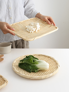 手工竹编沥水篮子日本料理竹编盘面盘果盘家居收纳盘子零食干果盘