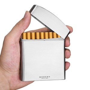 德国MODERN创意男士高档不锈钢真皮烟盒20支装便携超薄大容量个性