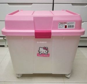 日本爱丽思Hello kitty大号玩具塑料整理收纳储物箱子带滑轮K-540