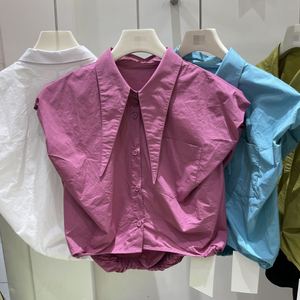 韩版chic夏季小个子设计感韩系风尖尖领坎肩收腰无袖衬衫气质衬衣