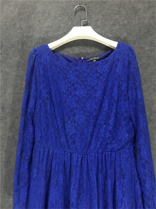 优雅气质款宝蓝色软蕾丝长袖连衣裙