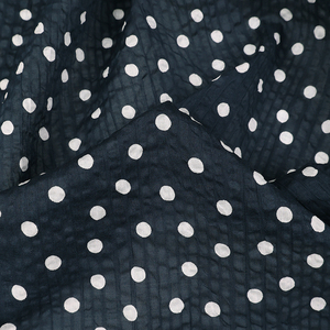日本进口小纹工房80支纯棉布料藏青色波点轻薄透气盐缩连衣裙布料