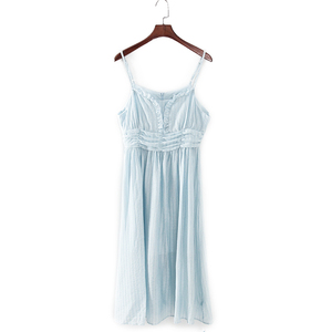 汤品牌专柜同款春夏装女装浅蓝色修身显瘦拼接吊带连衣裙 21244