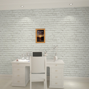 韩式风格墙纸装修个性时尚灰白色砖纹背景墙 女装服装店白砖壁纸