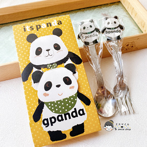 现货日本制进口高桑金属不锈钢可爱熊猫儿童勺子叉子套装餐具