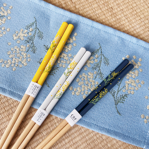 现货日本进口金合欢黄色小花天然实木筷子餐具
