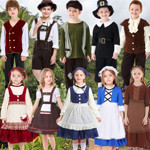 欧洲中世纪服装儿童文艺复兴男孩平民乞丐演出服荷兰丹麦服装女童