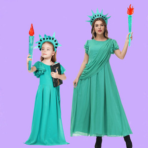 万圣节儿童服装女童公主裙成人美国自由女神雕像服化妆舞会演出服