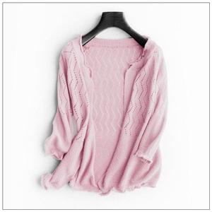 【Red】特价春季新款粉色镂空编织针织开衫女外套不退换