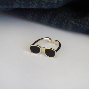 金框黑色墨镜 设计感个性简约风小众金属开口可调节中性戒指指环