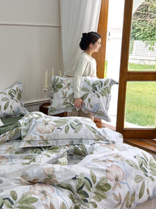 北欧风床上全棉四件套纯棉花卉田园清新欧式床被套高支高密轻奢