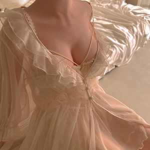 公主睡裙法式管阿姨十点半F-002宫廷晨袍塑性衣性感透明睡袍夏季