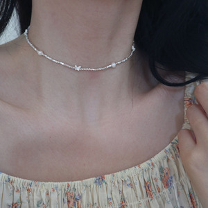 黛西饰物s925纯银碎银子天然珍珠蝴蝶项链女简约显气质锁骨链颈链