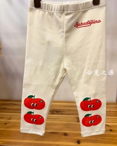 韩版中小童装 贝贝2024春款 女童宝 白色苹果卡通T恤打底裤套装