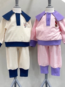 韩版中小童装 2024春款小云朵小雨伞 男女童蓝白粉白兄妹套装