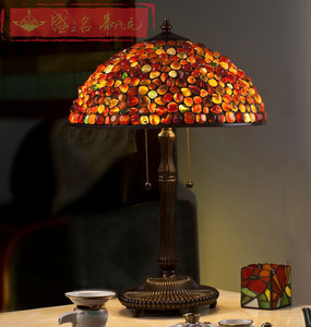 古典老上海中式玛瑙石灯罩纯铜灯座收藏级艺术手工可调光装饰台灯