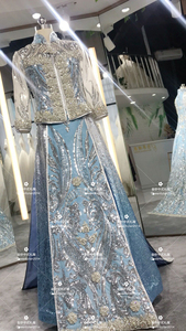新娘渐变蓝色马来褂进口印度丝马来褂马来袍马来服龙凤褂秀禾服