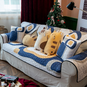 地中海蓝色北欧沙发垫简约现代秋冬保暖坐垫客厅防滑沙发巾套罩盖