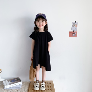 亲子款 2024夏季韩版女童宝宝洋气设计不规则裙边短袖娃娃连衣裙