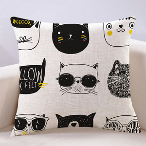 可爱卡通猫咪抱枕靠垫棉麻创意车载靠背办公午睡小猫沙发枕头含芯