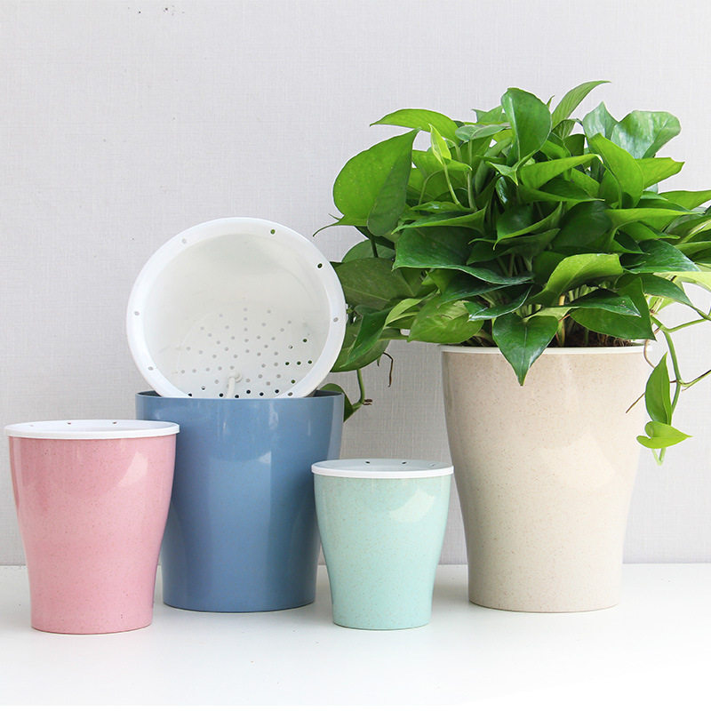 ins植物纤维麦香花盆w彩色懒人花盆自吸水棉绳现货