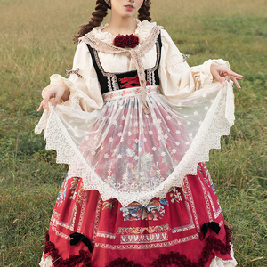 ●原创定制●丰饶赞歌Lolita巴伐利亚田园蕾丝刺绣织带围裙