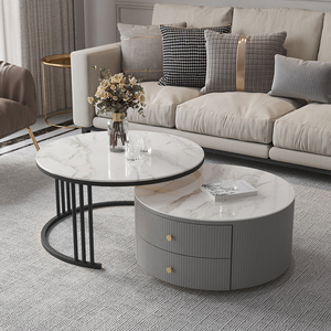 新款意式极简岩板茶几电视柜圆形大小组合玻璃现代简约轻奢家用桌