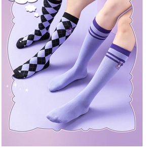 新款卡通库洛米系列可爱萌款小腿袜潮中筒菱格紫色袜子少女学生