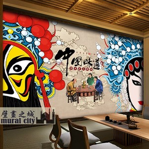 京剧脸谱壁纸戏曲刀马旦中式壁纸国画餐厅火锅店酒店壁画背景墙