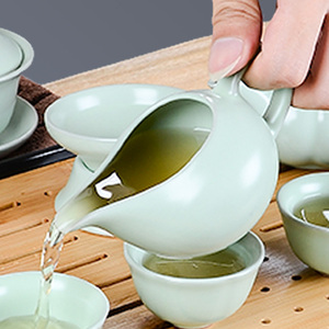 汝窑功夫茶具防烫手泡茶公道杯单个陶瓷侧把泡茶杯分茶器汝瓷哥窑