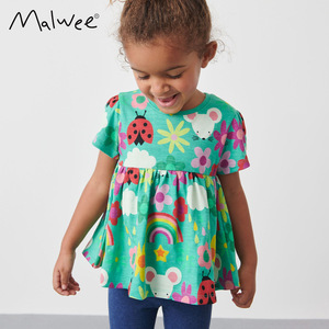malwee女童裙摆式上衣夏装新款欧美中小童休闲短袖洋气小女孩T恤