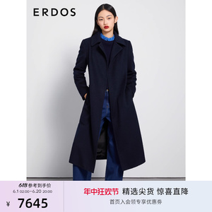 【3期免息】ERDOS 简约围裹中长款水波纹毛呢外套女直筒通勤