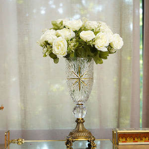 费灵家居金属玻璃花瓶客厅餐厅桌面欧式奢华高档花器干花插花装饰