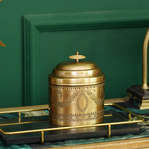 欧式美式印度进口手工黄铜雕花储物罐收纳罐轻奢糖罐咖啡罐茶叶罐