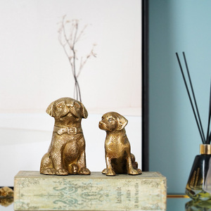 费灵家居印度进口欧式美式黄铜手工制品复古狗狗工艺品装饰摆件