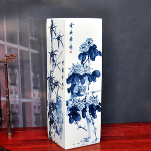 景德镇陶瓷花瓶摆件名师手绘梅兰竹菊方形落地大花瓶中式家居装饰
