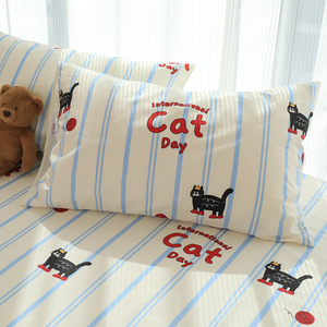 时髦小猫卡通可爱单个枕头套100全棉纯棉枕套一对装48cmx74cm家用