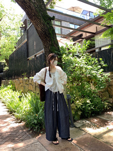 Motzu 日系设计感薄款亚麻牛仔休闲裤女2024夏季新款高腰长款裤子